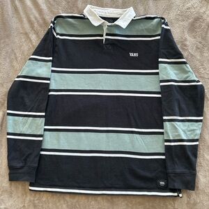 Vans Men's Polo Shirt in Black and Light Green Stripes